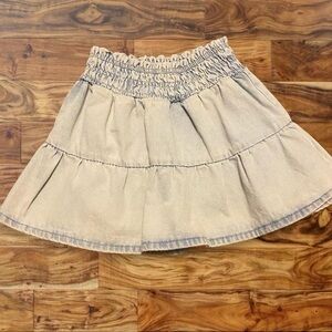 Altar'd State Light Beige Smocked Waist Tiered Skater Skirt